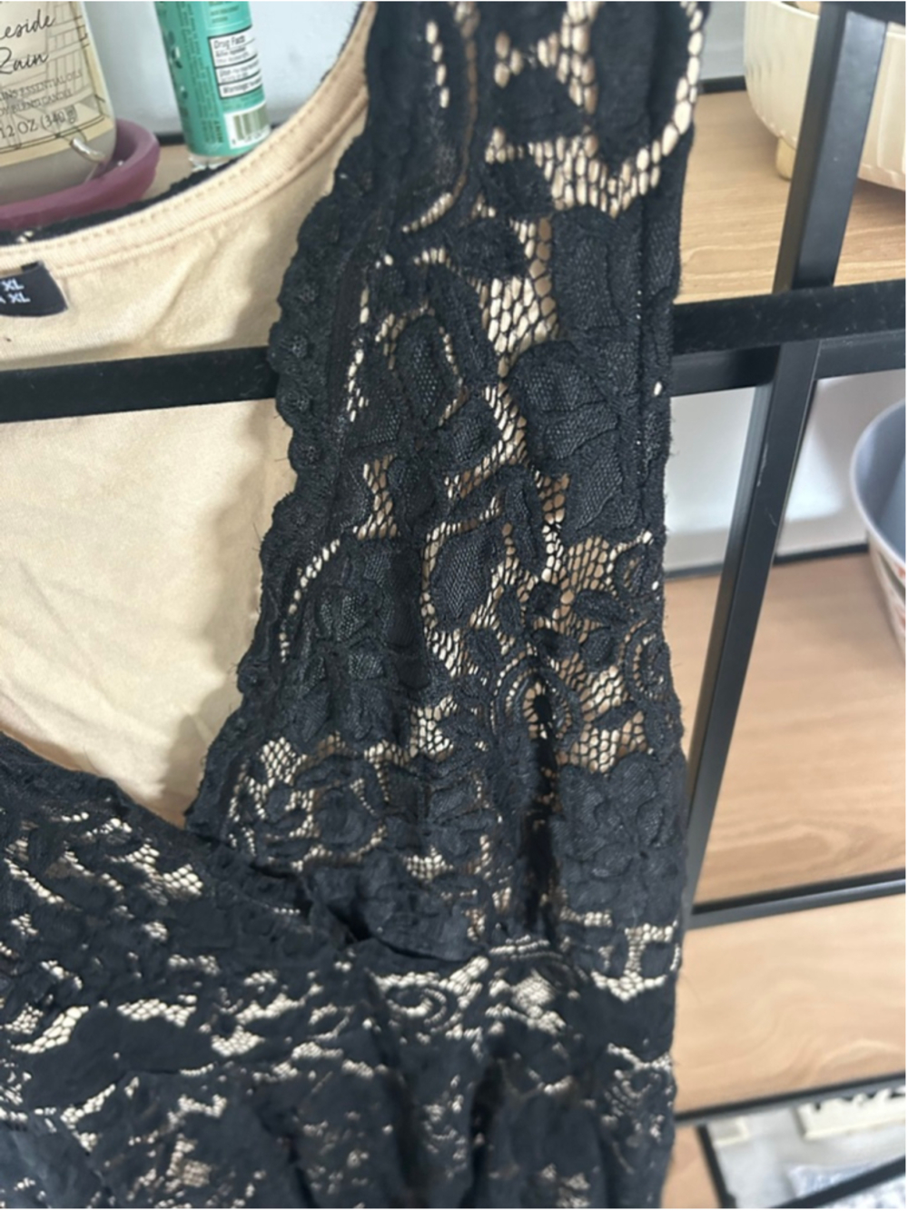 Women's PattyBoutik Black & Beige Lace Mini Dress, Size XL - Picture 3 of 4
